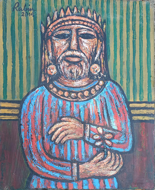 Rabin Mondal crowned male figure painting 2014 modern Indian figurative art, buy original painting online