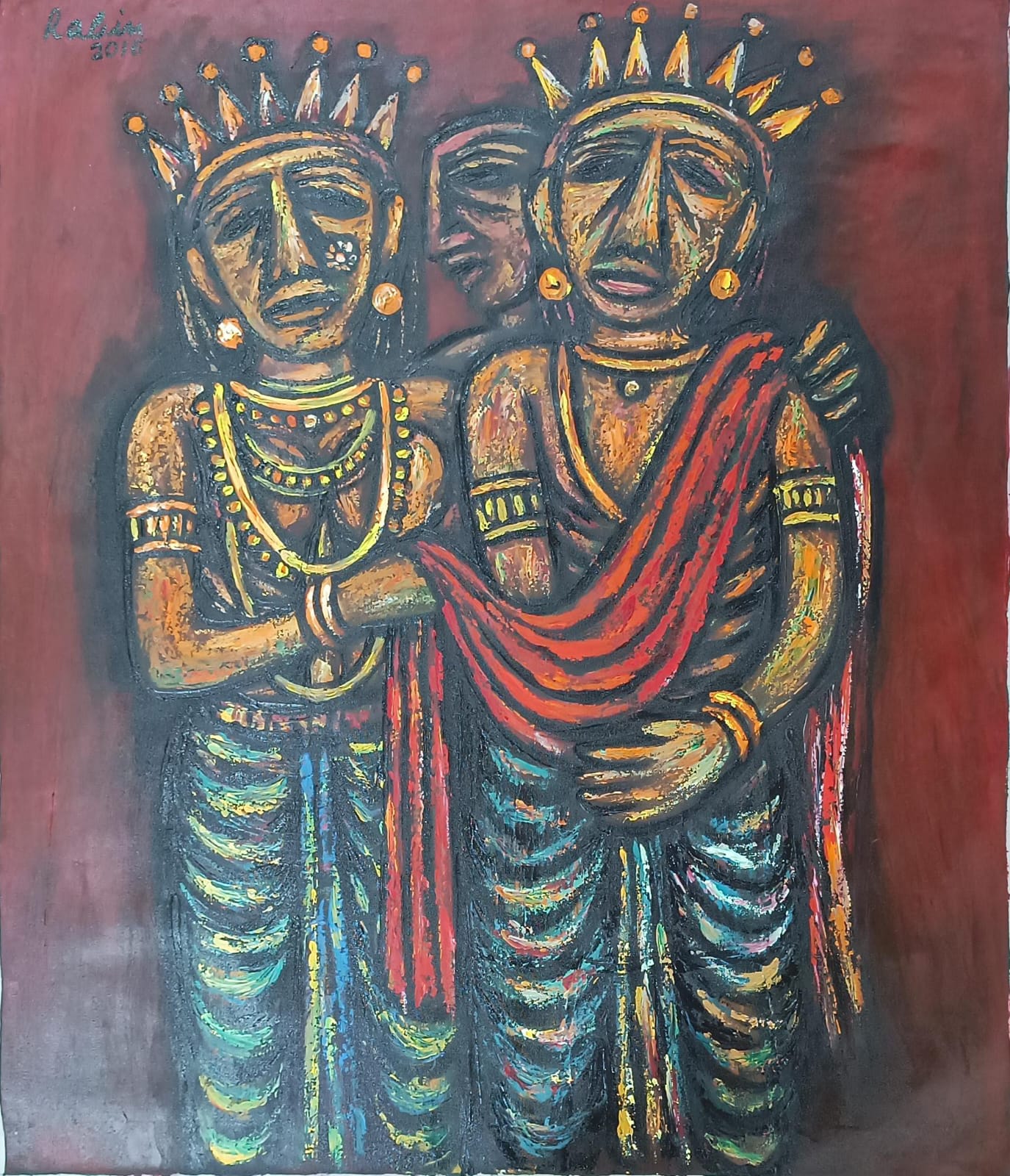 rabin mondal acrylic on canvas original painting king and queen series